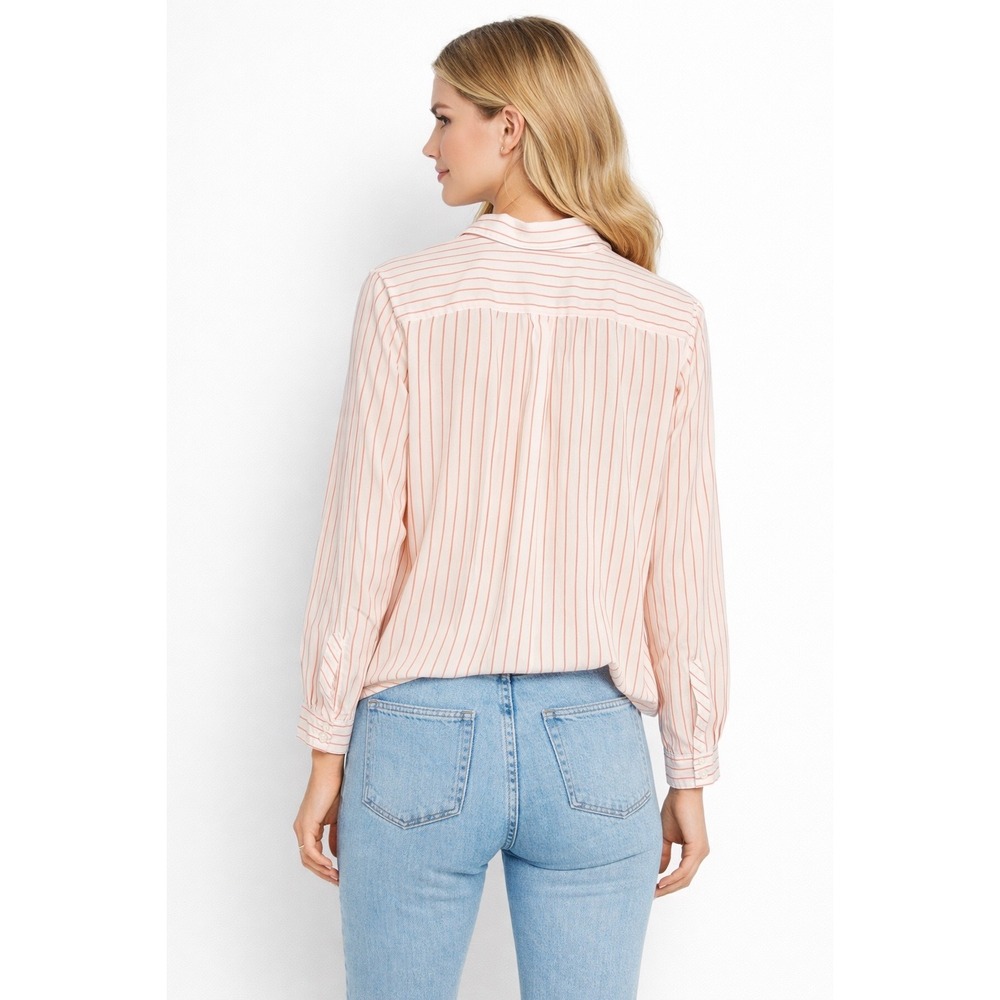 LILLA P Boyfriend Button Down Shirt Top Women M Tangerine Stripe Cotton Minimal - Picture 8 of 16